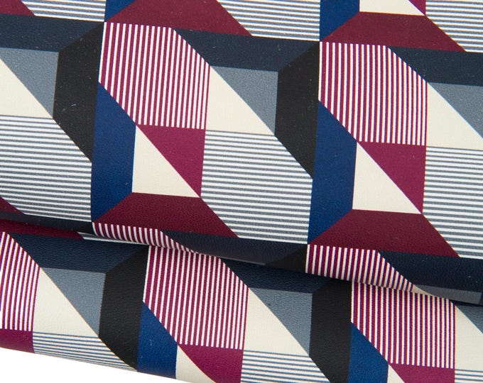 GEOMETRICAL printed leather skin, multicolor TEXTURED lambskin, soft matt sheepskin for hobbyists B18499-ST La Garzarara