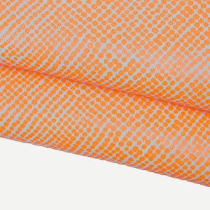 Pelle rosa, arancio FLUO, capre scamosciate base bianca con stampa a PALLINI fosforescente, pelle per fai da te  B17805-ST   La Garzarara