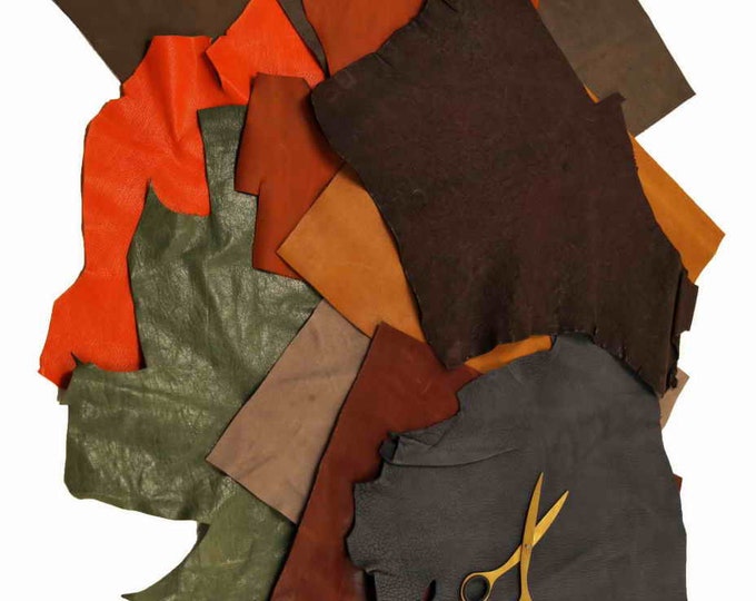 LEATHER SCRAPS pack – 10  earth-tone cowhide offcuts, aged full-grain,distressed remnants rustic pieces for crafting La Garzarara
