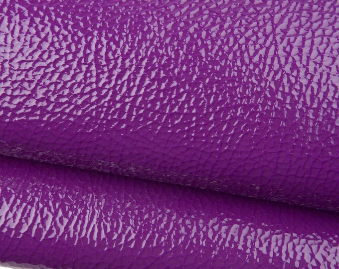 Purple PATENT leather hide, platinum DOUBLE SIDED glossy wrinkled calfskin, semi stiff naplack cowhide, 1.6 - 1.8 mm B18600-tu La Garzarara