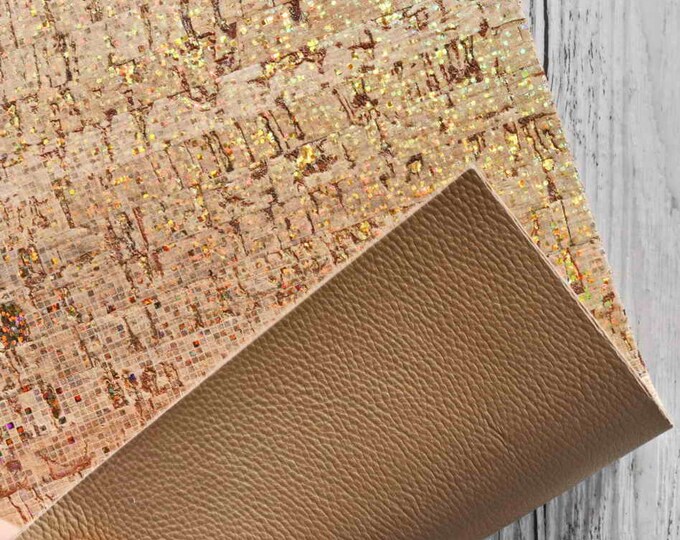 CORK sheets abstract spekled metallic gold Cork applied to Cowhide Thick 5.oz/2mm  B864