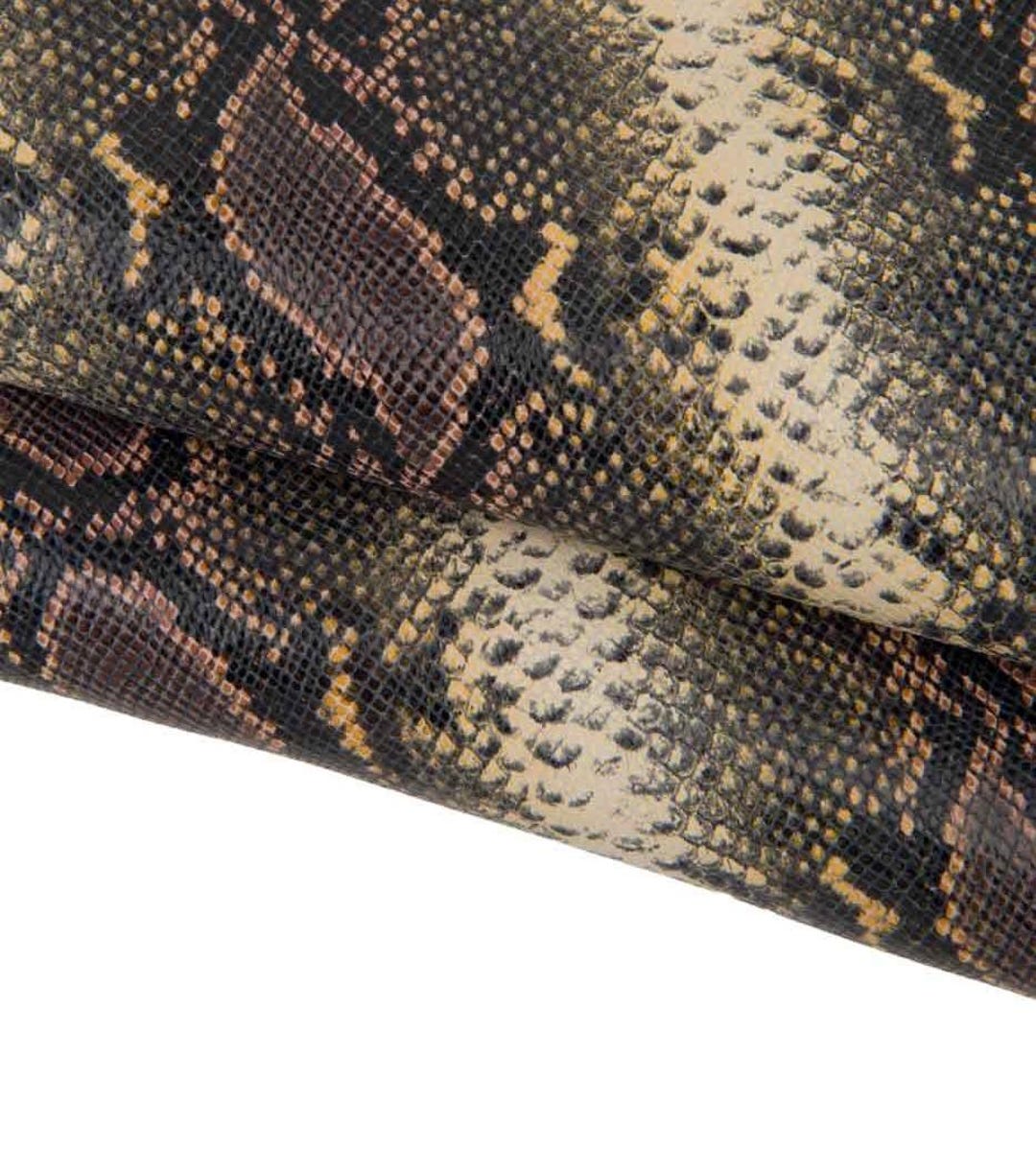 Python Embossed Texture On Leather Python Textured Leather Skin, Brown Yellow SNAKE Printed Goatskin ...