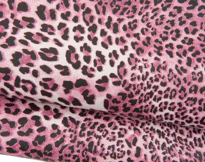LEOPARD textured leather hide, ANIMAL print, pink-purple cheetah pattern on soft calfskin B18882-ST La Garzarara