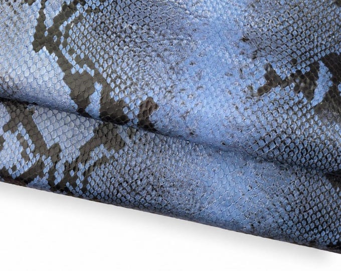 Light Blue REPTILE textured leather hide, GLOSSY soft python printed cowhide, top quality snake calfskin B18705-ST La Garzarara