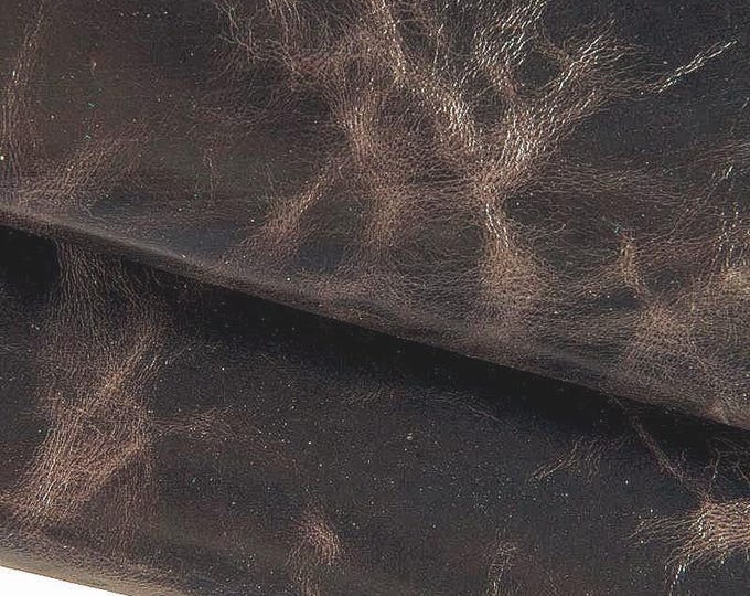 Purplish brown DISTRESSED leather hide, espresso vintage glossy kangaroo leather, aged wrinkled genuine skin B16915-VT La Garzarara