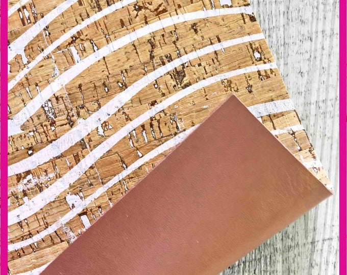 Cork Leather - White striped print - Cork Printed Leather - Cowhide Backed Cork Sheets 6x4 8x10 12x12 inches   B925