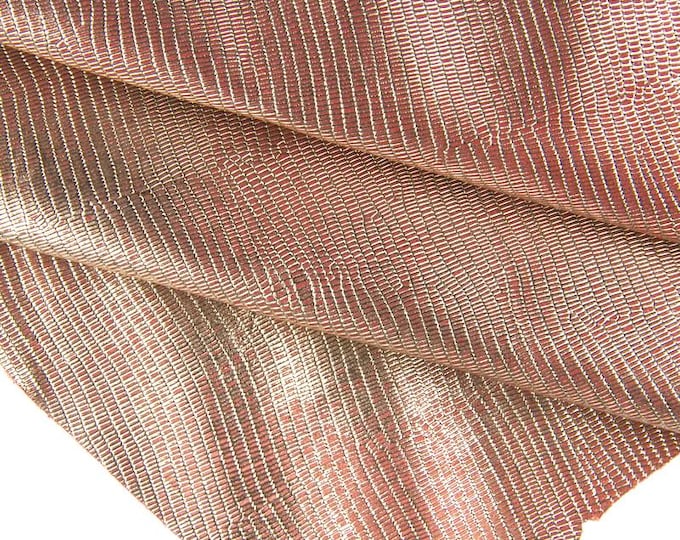 LIZARD printed leather skin, red light gold metallic goatskin, animal print on soft hide B16632-MT(ST) La Garzarara