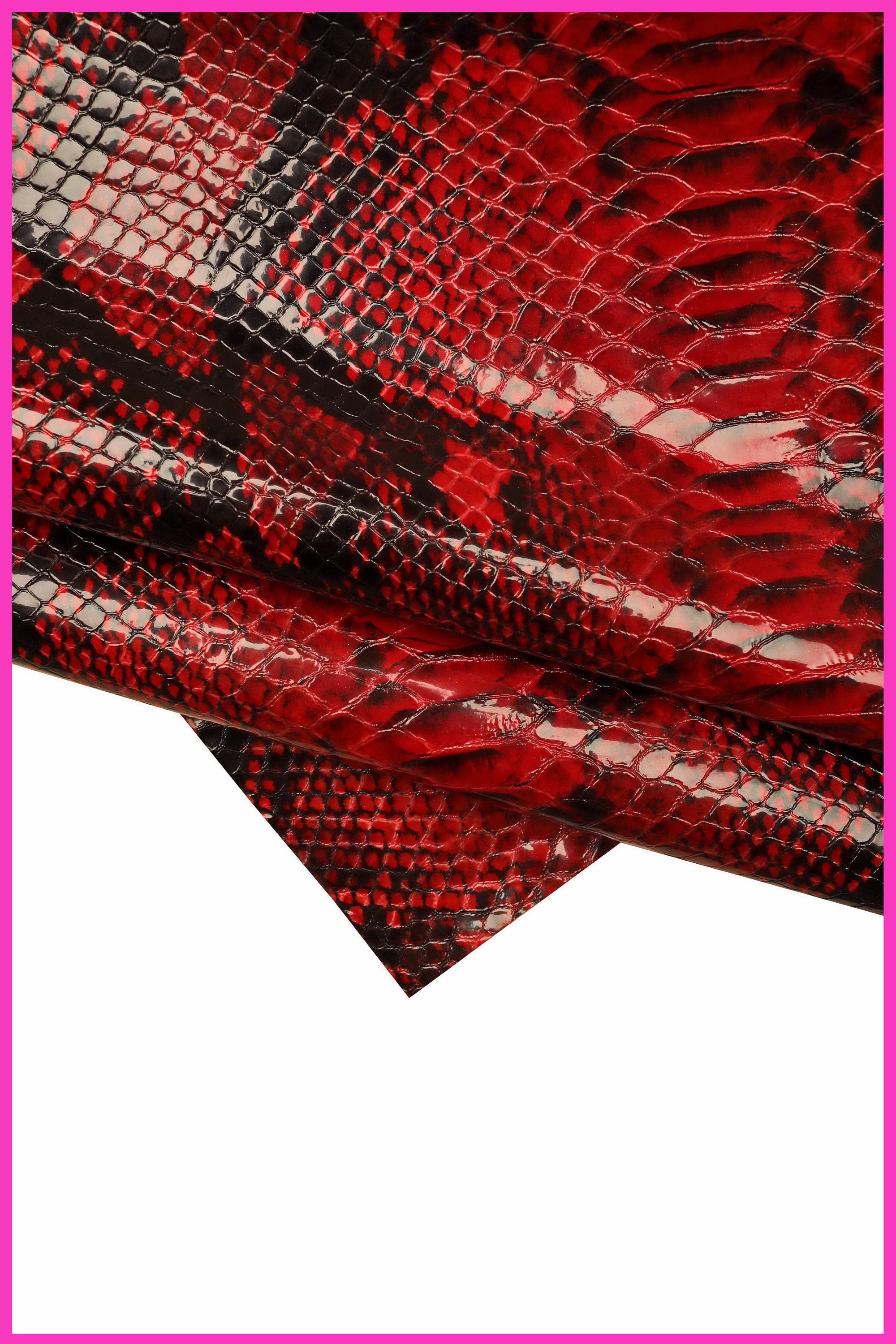 SALE Red Smooth Python Printed Genuine Cowhide Leather 