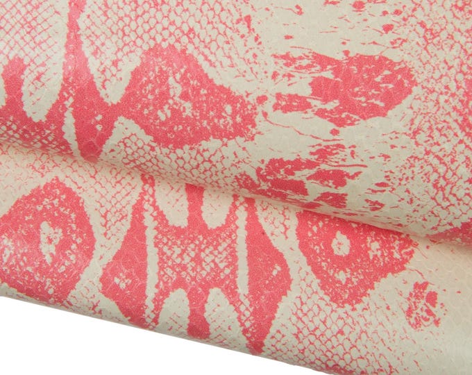 Pink - cream REPTILE leather hide, python SNAKE printed cowhide, glossy soft textured calfskin for hobbyists B18003-ST La Garzarara
