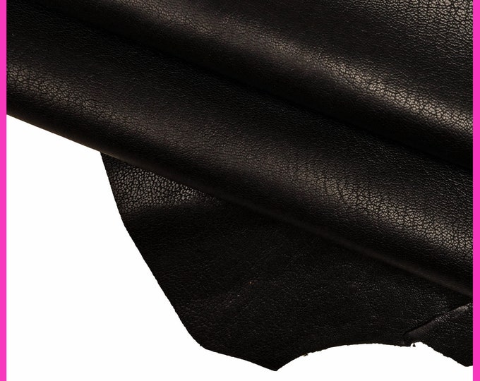 Black GRAIN LEATHER hide, slightly crumpled goatskin, tiny pebble grain glossy skin, wrinkled sporty look B14195-TB La Garzarara