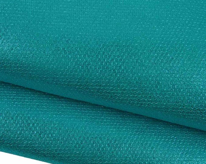 Bundle of 3 light blue GLITTER leather skin, soft bright METALLIC goatskins, sparkle honeycomb printed hides B19461-MT  La Garzarara