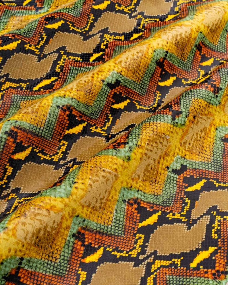 Multicolor PYTHON printed leather hide, reptile textured calfskin, snake pattern on glossy soft hide for DIY B18994-ST La Garzarara image 5