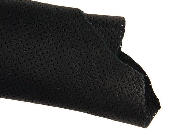 Black PERFORATED leather skin, soft semi glossy pierced sheepskin, printed lambskin 0.6 - 0.7 mm B16890-TB La Garzarara