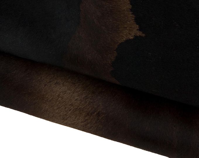 COW printed hair on leather hide, animal textured pony calfskin, brown black soft cowhide B17435-CV La Garzarara