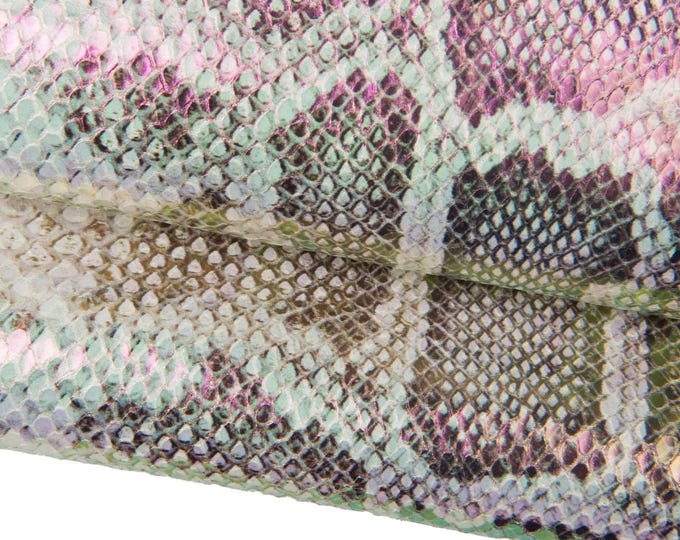 Grey IRIDESCENT PYTHON leather hide, snake textured metallic cowhide, luxurious soft calfskin B17972MT(st) La Garzarara