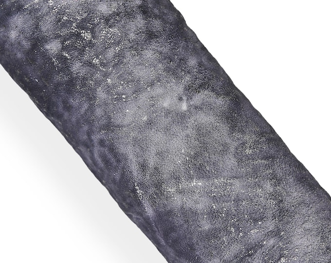 Dark grey WASHED leather skin steelmetal foil, metallic soft CORTEX print-like goatskin hide for hobbyists B18159-VT  La Garzarara