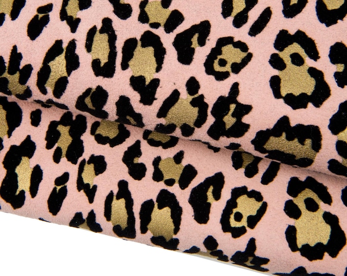 Leopard SUEDE leather hide, pink, gold, black, animal printed goatskin, for hobbyists  B18213-ST  La Garzarara