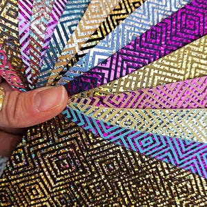 Ritagli laminati colori vivaci e luminosi, stampa ROMBI e GLITTER, selezione casuale, 10 pezzi selezionati tra i colori delle foto RT263