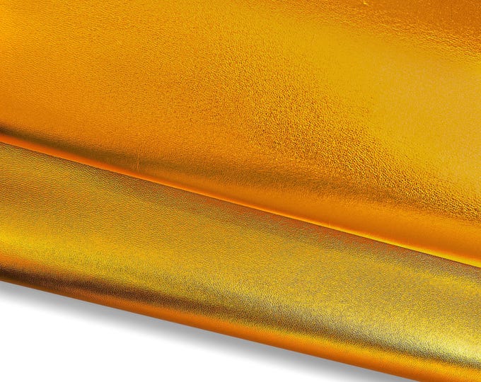 Orange METALLIC leather skin, smooth bright goatskin, soft sparkle hide for diy projects B17249-MT La Garzarara