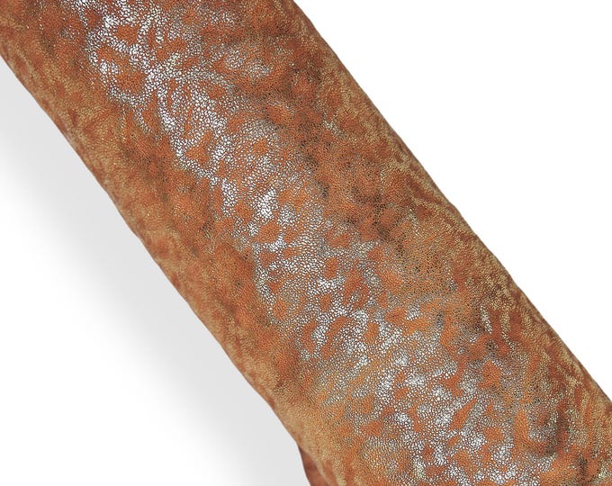 Tan brown- GOLD metallic vintage leather skin, CORTEX print on wrinkled goatskin, hide for crafting B18174-VT La Garzarara