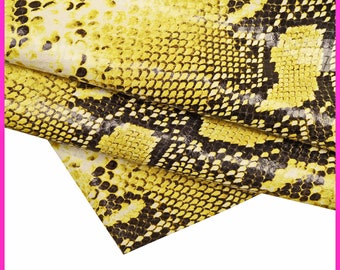 Yellow PYTHON textured leather hide, reptile printed calfskin, glossy snake pattern on cowhide B16342-ST La Garzarara