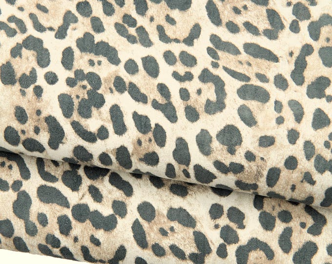 LEOPARD textured leather hide, ANIMAL print, white - cream cheetah pattern on soft matt goatskin  0.6 - 0.7 mm  B18945-ST La Garzarara