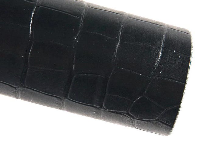 Night blue CROCODILE embossed leather hide, croc printed GLOSSY cowhide, glossy soft calfskin, 0.9 - 1.1 mm B16790-ST La Garzarara