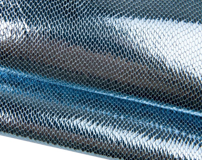 Light blue PYTHON leather skin, metallic reptile printed goatskin, glossy soft hide for diy projects B18217-MT(ST)  La Garzarara