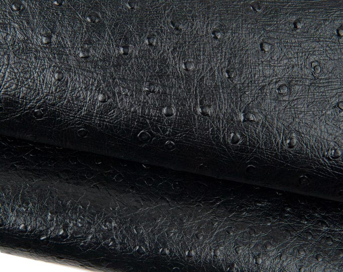 Black OSTRICH embossed leather hide, glossy printed cowhide, super SOFT calfskin 0.7 - 0.8 mm B18489-TB La Garzarara