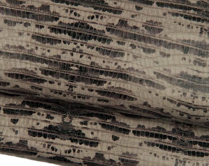 Grey CROCODILE textured leather hide, reptile printed calfskin, animal pattern on glossy soft cowhide B18732-ST   La Garzarara