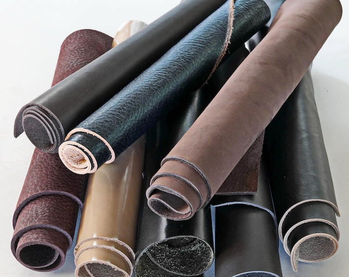 Thick leather scraps cow hide, High thicknessTHICK solid colors random assortment calf remnants 1.5-2.5mm(4-6oz)  1 kg(2 lbs) B153 Garzarara