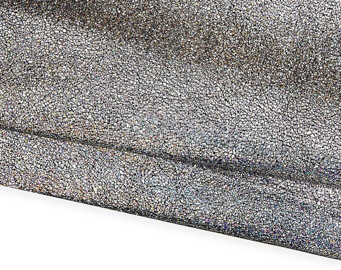 Steel metal IRIDESCENT leather skin, CRAKLE printed metallic goatskin, super soft hide for diy projects B17205-MT(st) La Garzarara