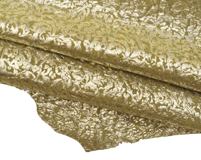 Raised print goatskin leather, green beige metallic stamped skin, bright embossed nubuck goat B15999-MT(ST) La Garzarara