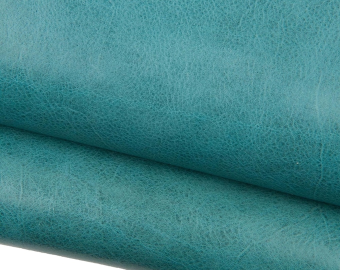 Turquoise green leather hide, VEGETABLE tan VINTAGE cowhide, glossy calfskin for crafting 1.3-1.5 mm B18813-VT   La Garzarara