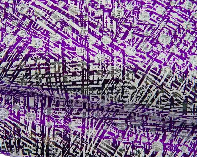 METALLIC graphic PRINTED leather skin, silver, white, purple textured goatskin, soft sparkle hide for  projects B19192-MT(st) La Garzarara