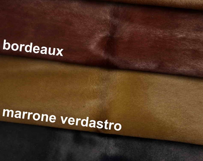 Smooth hair on hides, mustard chocolate blue bordeaux pony skins, solid color ponyskin B12904-CV La Garzarara
