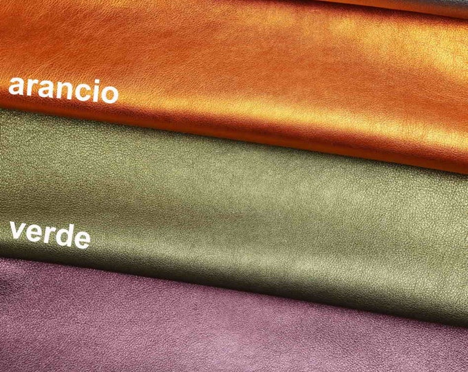 METALLIC leather hides - Orange, blu lambskins , pebble grainy laminated wrinkled lamb ,soft sheepskin  B11185-MT