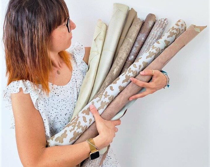 Full Leather skins BEIGE and PLATINUM Random Assortment, mix of patterns and solid colors, Crafting Leather Bundles 3 skins / 6 skins