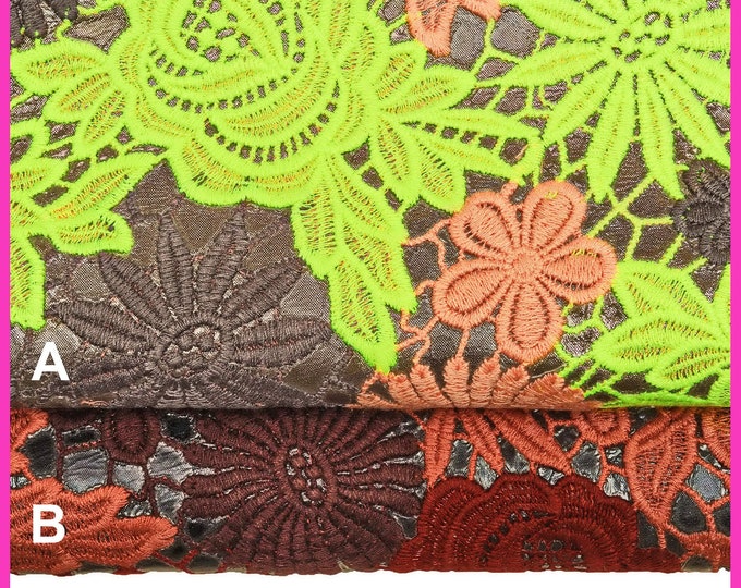 FLORAL TEXTURED leather skin, goatskin with lace fabric print quite stiff B14714-ST La Garzarara