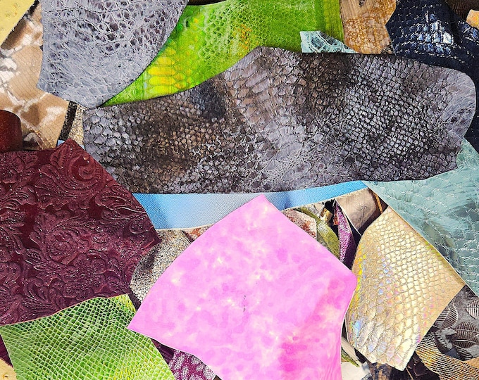 Small Leather Scraps, Mini Craft Offcuts, Assorted Colors Textures and Finishes for Earrings Jewelry and 2x4"/5x10 cm minimum measures RT87