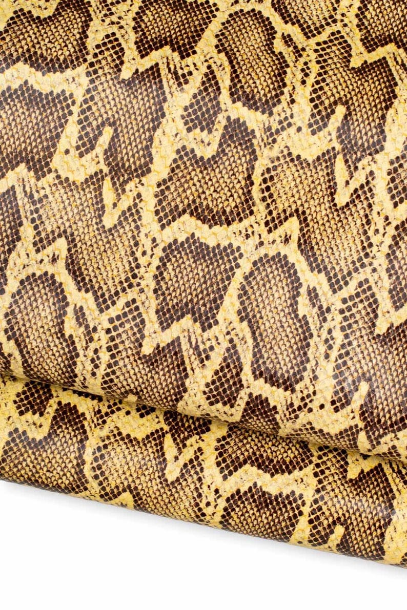 Yellow PYTHON printed leather hide, reptile pattern on LGLOSSY cowhide, animal textured calfskin B19624-ST La Garzarara image 1