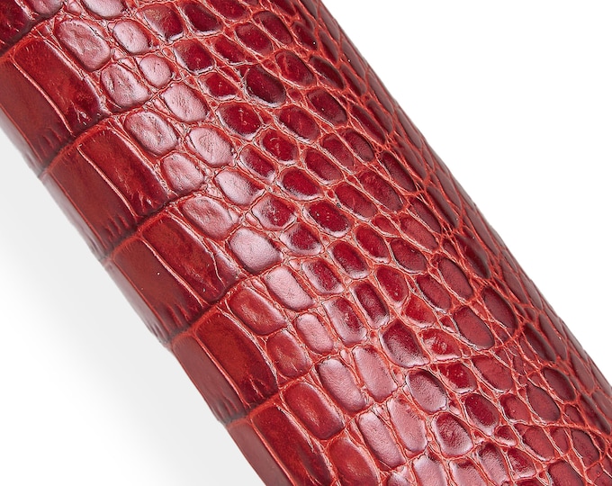 Brick red CROCODILE embossed leather hide, luxurious alligator printed cowhide, GLOSSY stiff calfskin for crafters B18203-ST La Garzarara