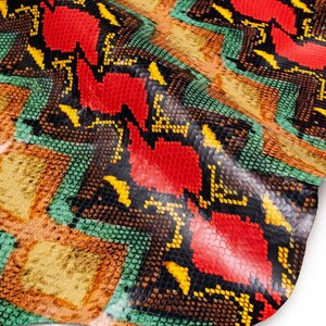 Multicolor PYTHON printed leather hide, reptile textured calfskin, snake pattern on glossy soft hide for DIY B18994-ST La Garzarara image 6