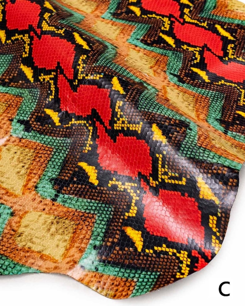 Multicolor PYTHON printed leather hide, reptile textured calfskin, snake pattern on glossy soft hide for DIY B18994-ST La Garzarara image 6