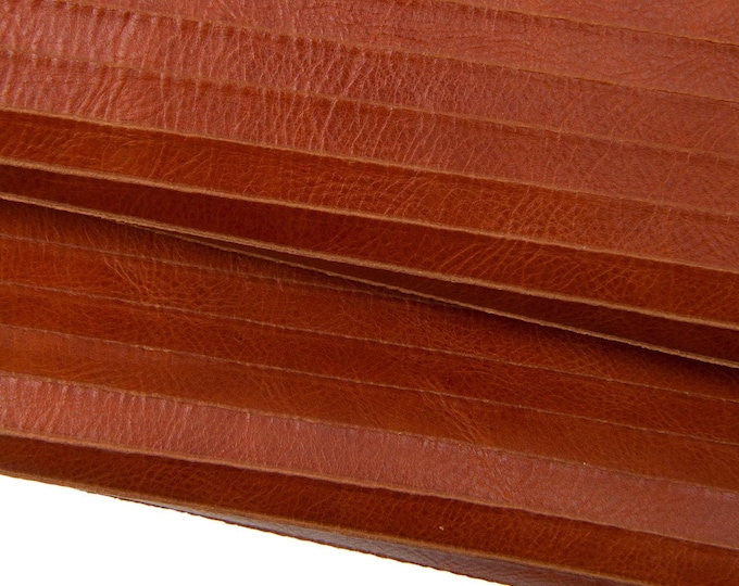 Genuine CARVED leather hide, reddish brown natural wrinkled calfskin, STRIPED printed soft cowhide for crafters B18242-VT La Garzarara