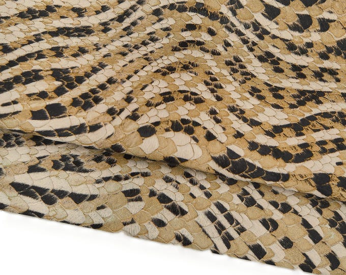 Zebra - python printed HAIR on leather hide, ANIMAL textured pony calfskin, top quality material for crafters  B17779-CV La Garzarara