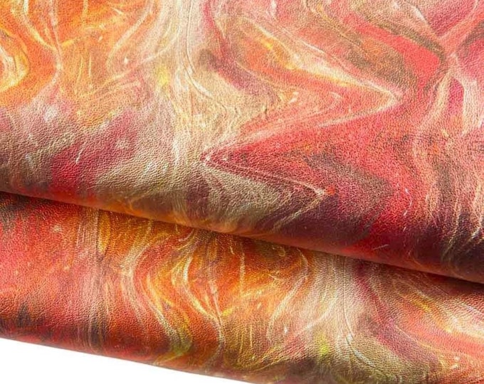 ABSTRACT print laminated leather, soft shiny lambskin,  shades of red, orange and yellow B18880-MT(ST)  La Garzarara