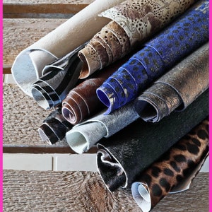 Ponyskin leather scraps patterned and plain, random hair-on hide offcuts 20x25 cm for DIY crafts bags sewing accessories B099/B La Garzarara