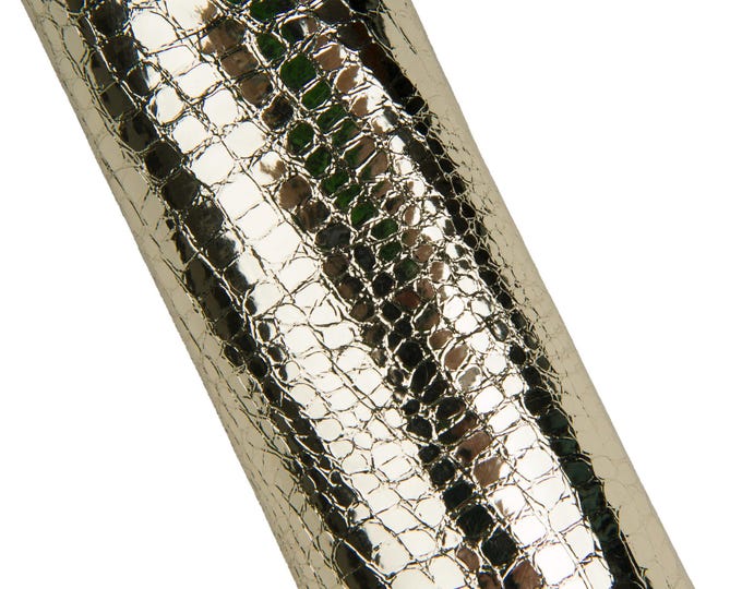 Platinum CROCODILE printed cowhide, light gold METALLIC embossed leather hide, luxurious soft hide B17983-MT(st) La Garzarara