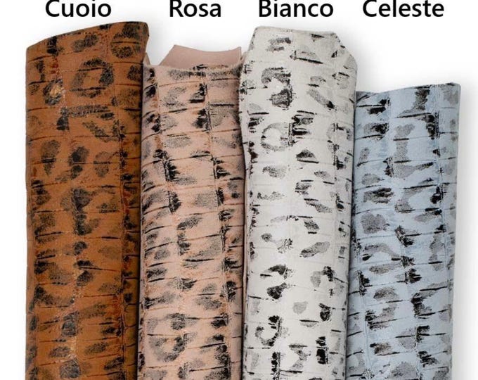 Animal printed leather hides, LEOPARD texture on CROCODILE embossed goatskin, cheetah printed skin for diy projects B19179-ST  La Garzarara